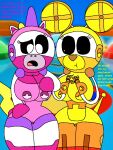 2girls android animal_ears animal_mechanicals anthro background big_breasts black_eyes breast_envy breasts cbc_kids closed_mouth dialogue elyjah_(artist) english_text equine eyelashes female female_only furry furry_female half-closed_eyes hand_on_own_chest hand_on_own_hip hands_on_own_chest hands_up humanoid_robot joints large_breasts legs_together leotard looking_at_another looking_at_breasts missing_vagina mouse mouse_(animal_mechanicals) multiple_girls murid murine nipples no_mouth no_nipples nude open_mouth own_hands_together pink_body pink_leotard pouting robot robot_ears robot_girl robot_joints rodent solo solo_anthro solo_female solo_furry standing talking text thick_thighs thighs unicorn unicorn_(animal_mechanicals) unicorn_horn white_eyes wide_hips yellow_body yellow_skin