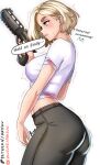 1girl 1girl 1girl 1girls anisdrawn ass big_breasts biohazard breasts clothed dialogue female_focus female_only firearm grace_ashcroft grace_ashcroft_(julia_pratt) gun large_ass light-skinned_female light_skin requiem_(gun) resident_evil resident_evil_9 resident_evil_9:_requiem resident_evil_requiem side_view text thick_thighs thighs wide_hips