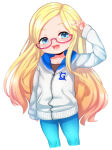 1girl :3 :d absurd_res animal_ears arm_at_side blonde_hair blue_eyes blue_pants blush born-to-die cat_ears cat_tail collarbone cowboy_shot cropped_legs denim emblem female_focus gelbooru gelbooru-tan glasses gradient_hair hand_up happy heart high_res hood hood_down hoodie jacket jeans long_hair long_sleeves looking_at_viewer multicolored_hair open_mouth orange_hair pants personification pink-framed_eyewear semi-rimless_eyewear sidelocks sleeves_past_wrists small_breasts smile swept_bangs tail tight_clothes tight_pants transparent transparent_background under-rim_eyewear v very_long_hair zipper