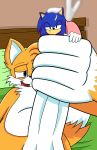 anthro blue_eyes blue_fur canine cum cumshot erection fox foxkai fur furry green_eyes macro male male/male mammal masturbation micro micro_on_macro miles_"tails"_prower nude orange_fur orgasm penis sega size_difference sonic_the_hedgehog