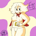  1girl 2026 big_breasts bottomless bucketaroo cape emi_kotone emizolas erect_nipples hand_on_hip nipples pussy red_cape self_upload shirt super_emi superheroine thick_thighs youtube youtuber 
