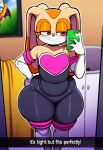 1girl ai-generated ai_generated ai_slop brown_eyes cell cosplay cream_the_rabbit curvy_body fat_ass female_focus furry furry_female latex_suit rouge_the_bat_(cosplay) sega sega selfpic sonic_the_hedgehog_(series) thick_thighs younger_female 