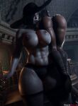  2_girls abs alcina_dimitrescu ass big_breasts biohazard black_panties breasts capcom carrying carrying_over_shoulder carrying_partner giant_breasts giant_female giantess hand_on_ass panties resident_evil resident_evil_5 resident_evil_8:_village rezzio19 sheva_alomar standing standing_up thick_thighs thighs twitter 