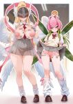 2girls absurd_res alternate_costume angel_wings angewomon between_breasts blonde_hair blush body_writing breasts breasts_out brown_sweater_vest cheesoart cleft_of_venus clothes_between_breasts clothes_lift covered_eyes digimon digimon_(creature) digimon_adventure fairy fairy_wings feathered_wings female_focus grey_skirt grin gyaru helmet high_res inverted_nipples lifting_own_clothes lillymon loafers looking_at_viewer loose_socks miniskirt monster_girl multiple_girls multiple_wings neck_tie necktie_between_breasts plant_girl pleated_skirt ponytail pussy red_necktie school_uniform schoolgirl shirt shoes skirt skirt_lift smile socks standing sweater_vest tally uncensored white_shirt white_wings wings