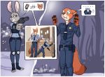 1girl anthro ass badge bulge canine clothing cup disney fox furry green_eyes gun high_res judy_hopps lagomorph luraiokun male mammal neck_tie nick_wilde pictographics police_uniform rabbit ranged_weapon tissues uniform weapon zootopia