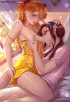 2_girls asuka_langley_souryuu breast_feeding breast_grab brown_hair exlic fucked_silly glasses lactating mari_illustrious_makinami neon_genesis_evangelion twin_tails wink yuri