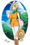 1girl anthro big_breasts blonde_hair blush boots breasts cape carrot_(one_piece) clothing footwear fur furry hair hat huge_breasts knyrs lagomorph mammal minkmen_(one_piece) nipple_bulge one_piece rabbit smile straw_hat white_fur