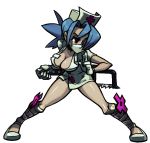 bouncing bouncing_breasts breasts cleavage eyepatch gif lab_zero_games minidress nurse nurse_cap nurse_uniform red_eyes saw skullgirls surgical_mask valentine_(skullgirls) video_game