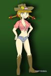  boots braid cowboy_hat cowgirl gspy2901 mary_guadalupe minishorts plaid_shirt redneck teen tied_shirt twin_tails 