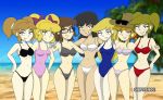  7girls beach bibis bikini female_only glasses graciela_(gspy2901) gspy2901 headband horse_tail lineup lucy_(gspy2901) maria_guadalupe one-piece_swimsuit roxana_(gspy2901) short_hair stacy_(gspy2901) sugey swimsuit teenage_girl young_girl 