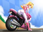 ass big_ass big_breasts bodysuit breasts mario_kart motorcycle orcaleon orcaleon_(artist) princess_peach super_mario_bros.