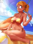 1girl 1girl bikini blonde_hair breasts dark_skin jebi komi-san_wa_komyushou_desu long_hair manbagi_rumiko medium_breasts swimsuit