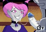  1boy 1girl clothed clothed_female cum cum_on_clothes cum_on_face cum_on_hair cum_string cyborg dc dc_comics dcau erection female forkedtail handjob jinx male male/female penis tagme teen_titans 