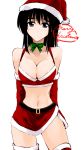 1girl big_breasts black_eyes black_hair blush breasts christmas cosaten cute hair hat headgear looking_at_viewer miniskirt nipples school_rumble short_hair suou_mikoto