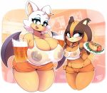  big_breasts breasts cosplay hooters medium_breasts minishorts multiple_girls orange_shorts rouge_the_bat sega shorts sticks_the_jungle_badger 