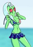  4th_of_july alien american_flag_bikini breasts cleavage disney freckles green_skin lord_dominator print_bikini red_eyes short_hair wander_over_yonder white_hair 