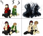 amagi_yukiko black_eyes black_hair brown_eyes brown_hair chie_satonaka genderswap masturbation megami_tensei minigun_(artist) nipples nude persona persona_4 satonaka_chie shin_megami_tensei transformation trap trapformation undressing yukiko_amagi