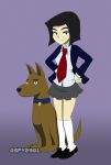  1girl clothed clothed_female dog grey_skirt gspy2901 looking_at_viewer norma_(gspy2901) original_character petite ruffo school_girl school_uniform schoolgirl short_hair small_breasts socks standing teen teenage_girl white_socks young young_girl 