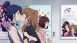  3_girls anime babe bag blue_eyes blue_hair brown_hair closed_eyes friends hair_bun hair_up holding kissing long_hair looking_at_another love mari_maya maya_mari misawa_mizuki mizuki_misawa moe_morita morita_moe multiple_girls open_mouth poster poster_on_wall purple_hair red_eyes samurai_flamenco short_hair smile standing surprised walking yellow_eyes yuri 