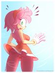 1girl amy_rose animal_ears ass blush breasts cute furry gloves green_eyes looking_at_viewer pink_hair pussy sallyhot short_hair sonic_(series) tail upskirt