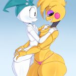 2_girls ass ass_grab big_ass blush crossover embarrassed five_nights_at_freddy's furry jenny_wakeman looking_at_another my_life_as_a_teenage_robot robot smile toy_chica