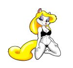 1girl animaniacs anthro blonde bra breasts cartoon cute furry kneel long_hair minerva_mink on_knees panties pinup render simple_background smile transparent_background underwear white_background