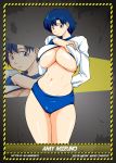 1_girl 1girl ale-mangekyo ale-mangekyo_(artist) ami_mizuno big_breasts bishoujo_senshi_sailor_moon blue_eyes blue_hair breasts clothed female female_only gym_uniform looking_at_viewer mizuno_ami sailor_mercury sailor_moon short_hair shorts solo tease