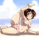 1girl ayase_takako bikini blush breasts brown_eyes brown_hair cameltoe cute haruyama haruyama_kazunori looking_at_viewer midori_no_hibi short_hair smile spread_legs