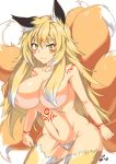 1girl animal_ears big_breasts blonde_hair breasts fox_ears fox_tail hair long_hair looking_at_viewer nishiumi_yuuta original smile tail yellow_eyes