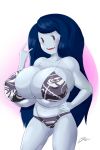 1girl adventure_time big_breasts bikini black_hair blush breasts bulumble-bee cartoon_network female_only grey_skin hair huge_breasts long_hair looking_at_viewer marceline sharp_teeth