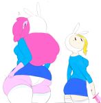 2girls adventure_time ass blush breasts bubble_butt bulumble-bee cartoon_network duo female_only fionna_the_human hair huge_ass large_ass long_hair multiple_girls panties pink_hair pink_skin princess_bubblegum round_ass short_hair skirt smile socks sword weapon yellow_hair