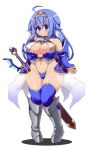 1girl big_breasts bikini_armor blue_eyes blue_hair blush bouncing_breasts breasts curvy cute female female_only gif hair long_hair solo sword weapon