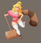  big_breasts breasts cleavage domo-sensei domo-sensei_(artist) hammer princess_peach raccoon_ears raccoon_tail super_mario_bros. weapon 