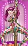 1girl anus atlus blush bodypaint breasts colorful damu_otoko earrings erect_nipples female jewelry kujikawa_rise long_hair naughty_face nipples nude open_mouth persona persona_4 pole pole_dancing pussy red_hair shadow_(persona) skin_tight solo stage twintails uncensored yellow_eyes