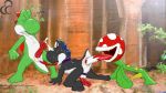  anilingus black_yoshi green_yoshi nintendo piranha_plant satch_(artist) super_mario_bros. threesome tongue_in_anus yoshi 