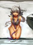  1girl bad_id bottomless breasts cleavage full_body grey_hair haku_yowane minigirl poth ribbon silver_hair solo stylus tablet vocaloid voyakiloid wacom yowane_haku 