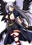  1girl black_wings breasts facial_mark gloves kuronezumi lyrical_nanoha mahou_shoujo_lyrical_nanoha mahou_shoujo_lyrical_nanoha_a&#039;s mahou_shoujo_lyrical_nanoha_a's multiple_wings nipples red_eyes reinforce silver_hair solo thighhighs torn_clothes wings 