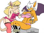 2girls anthro bat bondage bra breasts callie_briggs captured cat cleavage clothed clothing crossover duo feline female female_only femdom furry huge_breasts large_breasts mammal panties partially_clothed rape_face rouge_the_bat sega smile sonic_(series) swat_kats technosauor_(artist) underwear you_gonna_get_raped yuri