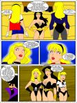 big_breasts black_canary black_hair blonde_hair breasts comic dc dc_comics empty_eyes expressionless femsub glowing_eyes hair jimryu jimryu_(artist) long_hair maledom raygun supergirl superheroine tech_control text western wonder_woman