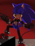 1girl angelofhapiness anthro bdsm clothing dripping erection eyelashes furry gloves green_eyes grin half-closed_eyes hedgehog issy2610 legwear looking_at_viewer male mammal penis precum presenting sega simple_background sonic_the_hedgehog spikes standing stockings testicles whip zipper