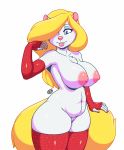  1girl animaniacs belly big_breasts blonde_hair blue_eyes breasts daxzor furry hair long_hair looking_at_viewer midriff minerva_mink navel nipples pussy smile 