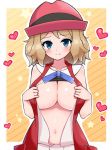 big_breasts blush breasts chro_(rulurullu) flashing heart looking_at_viewer pokemon pokemon_(anime) pokemon_xy serena serena_(pokemon) smile undressing