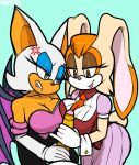 1girl 2016 annoyed anthro bat big_breasts breasts canine cleavage clothed clothing double_handjob duo erection fox furry handjob lagomorph male mammal marthedog mature_female miles_"tails"_prower penis rabbit rouge_the_bat sega sex vanilla_the_rabbit