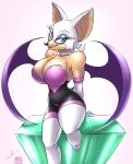  2015 anthro bat bat_wings bedroom_eyes blue_eyes breasts cleavage clothed clothing collar eyeshadow furry half-closed_eyes looking_at_viewer makeup mammal metalfoxxx pose rouge_the_bat seductive sega sitting slit_pupils sonic_(series) sonic_team wings 