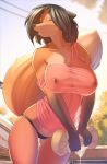 1girl 2016 absurd_res anthro breasts canine closed_eyes clothing fox furry high_res looking_back mammal motorcycle roza_(woadedfox) shirt soap sponge thong woadedfox