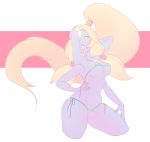 1girl alien aqua_eyes big_breasts bikini blonde_hair breasts cleavage gem_(species) huge_breasts kokobuttz multiple_arms nude_female opal_(steven_universe) ponytail purple_skin side-tie_bikini smile steven_universe twin_tails