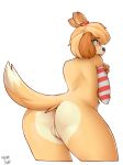  1girl 1girl 2016 animal_crossing anthro arm_warmers ass canine derpah dog fur furry green_eyes hair isabelle_(animal_crossing) looking_at_viewer looking_back mammal nintendo nude pussy shih_tzu shy simple_background video_games 