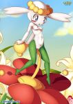 1girl bbmbbf blue_eyes cute flabebe flower nintendo nude palcomix pokemon pokepornlive pussy sky small_breasts