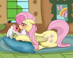 1girl 2016 angel_(mlp) blush digitaldomain123 duo equine feral fluttershy_(mlp) friendship_is_magic kiss_mark kissing lagomorph male mammal my_little_pony pegasus rabbit smile wings