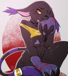 1girl 1girl 2016 amber_eyes anthro areola avante92 black_fur breasts cat claws clothed clothing digimon feline fur furry gatomon high_res looking_at_viewer mammal nipples one_eye_closed tongue tongue_out wink